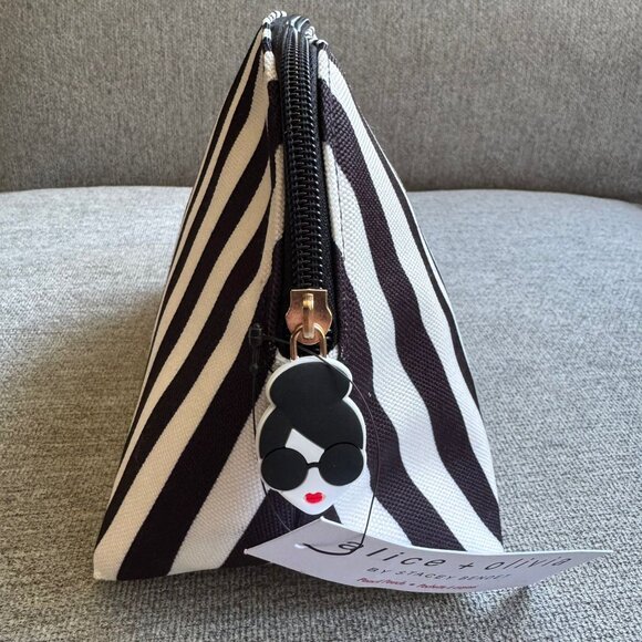 Alice + Olivia x Fabfitfun Pencil Make-up Pouch  Stripe Black New - Picture 5 of 10
